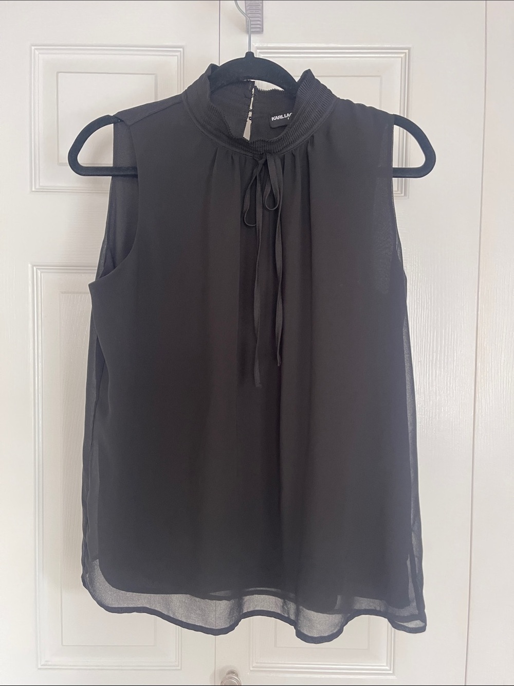 Karl Lagerfeld Black Ruffle Tie-Neck Sleeveless Chiffon Camisole